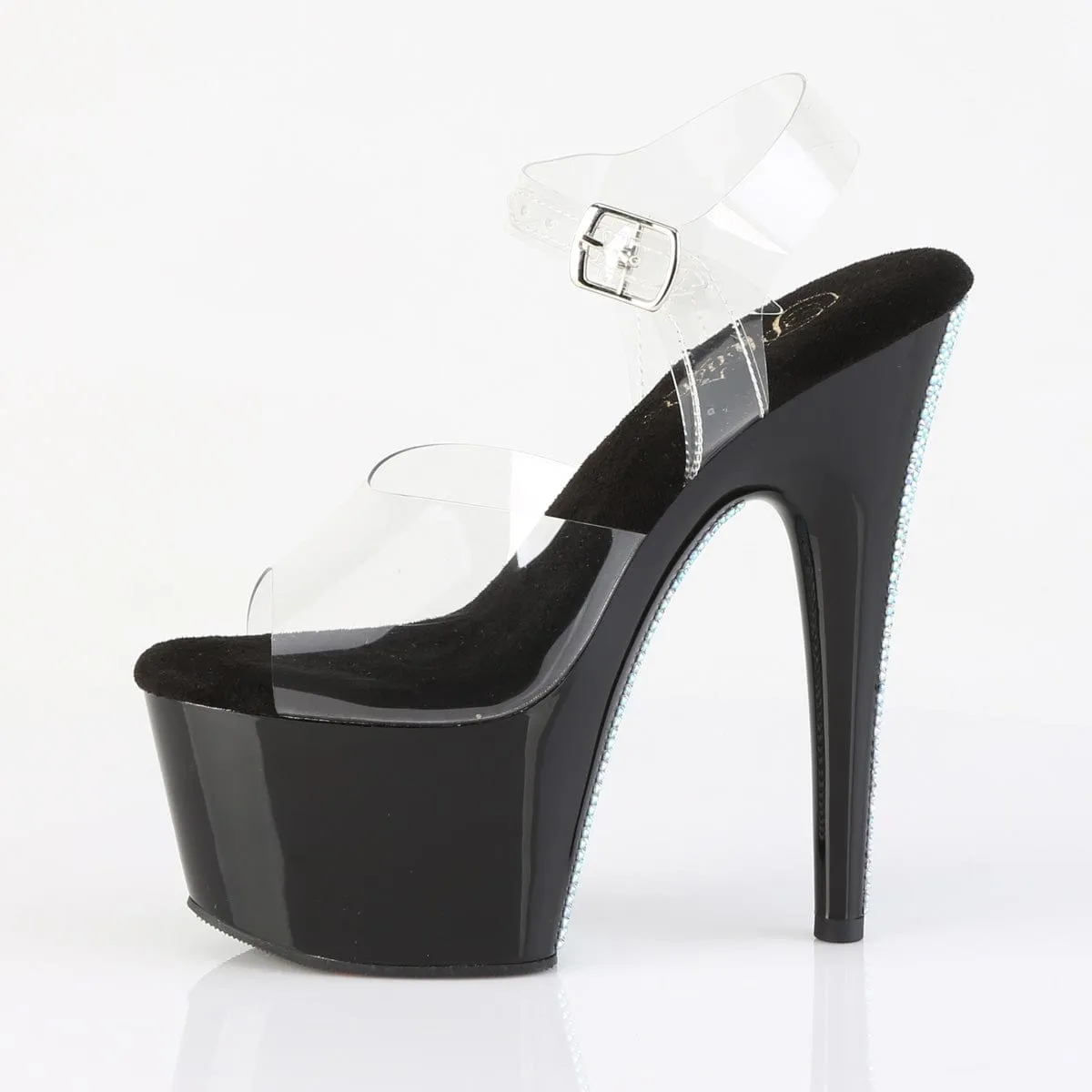 ADORE-708CRS-2 Platform Shoes Clear/Black-Silver Rhinestone