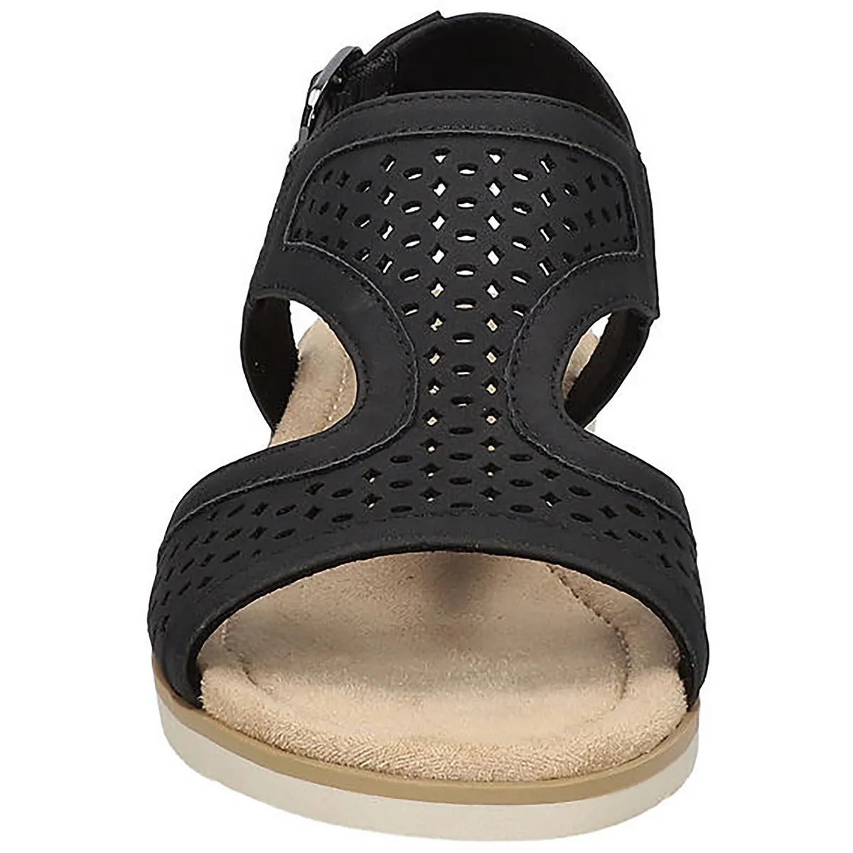 Alba Womens Buckle Faux Leather Wedge Sandals