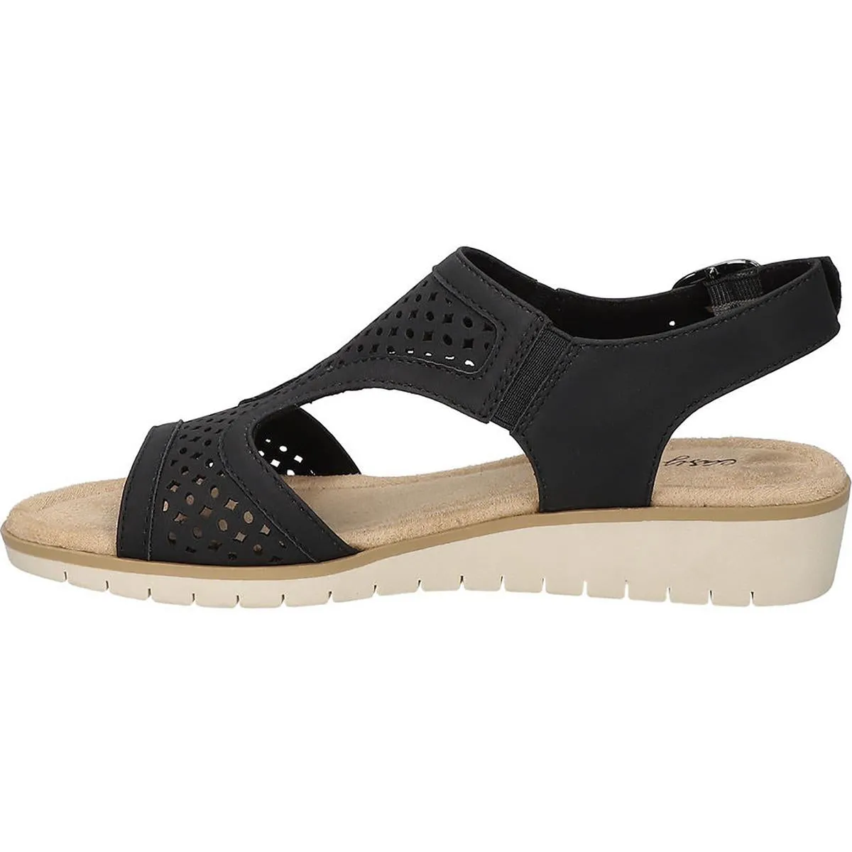 Alba Womens Buckle Faux Leather Wedge Sandals