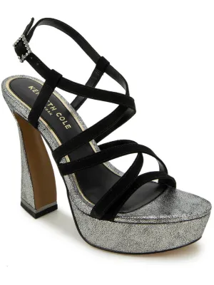 Allen Womens Faux Suede Metallic Platform Sandals