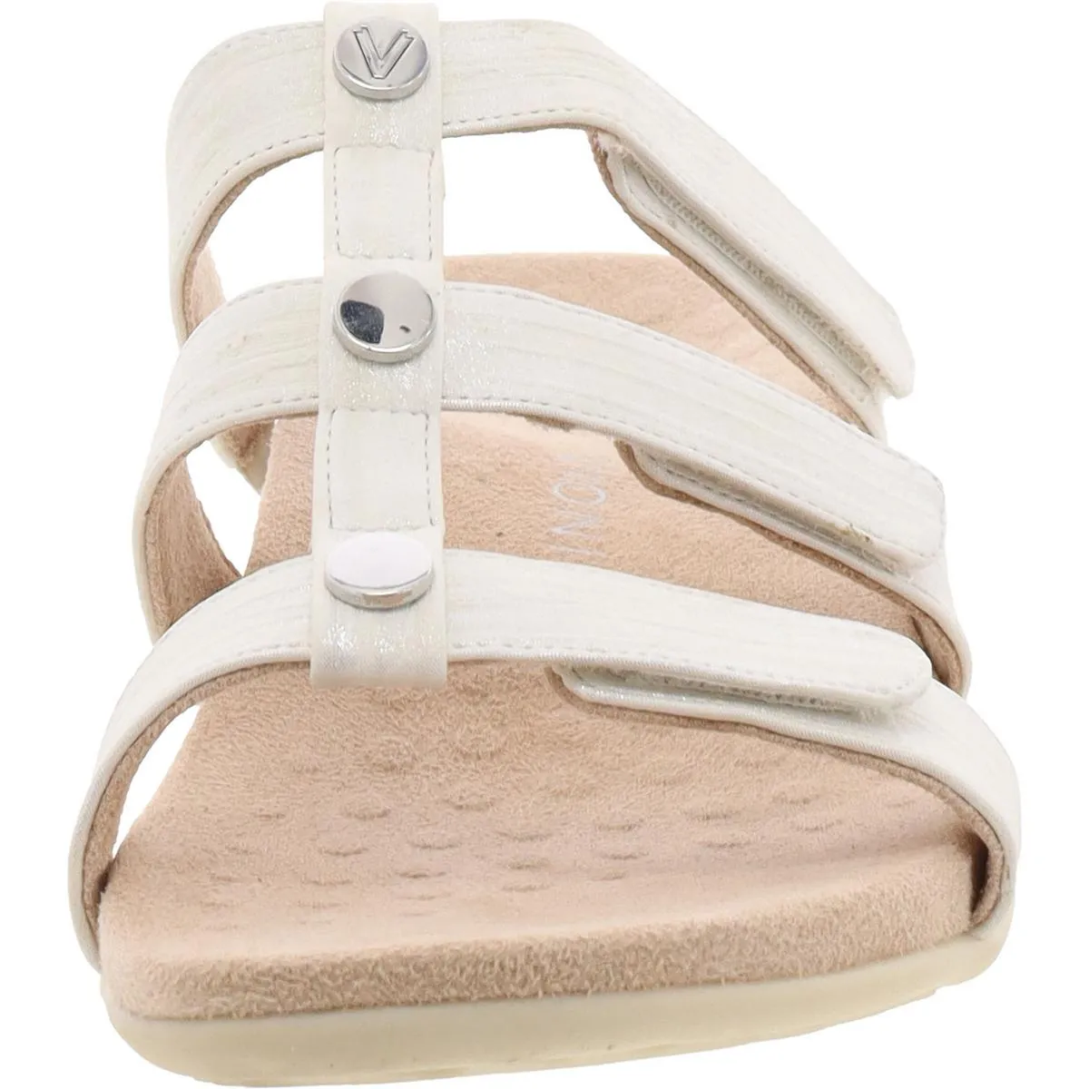 Amber Womens Faux Leather Shimmer Slide Sandals