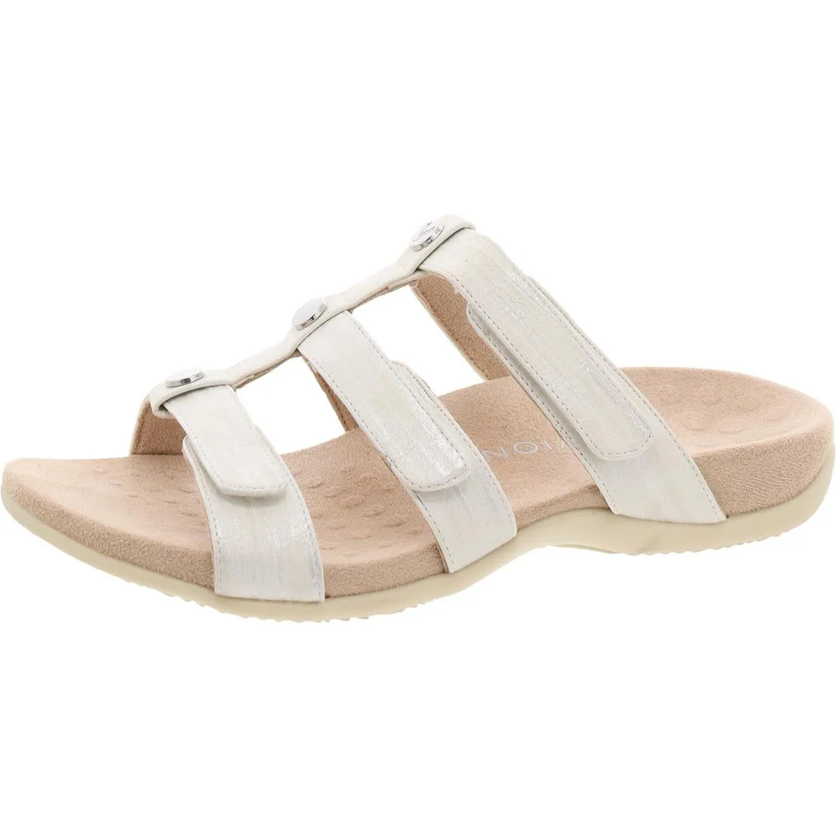 Amber Womens Faux Leather Shimmer Slide Sandals