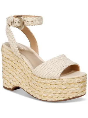 APRIL Womens Raffia Buckle Platform Sandals