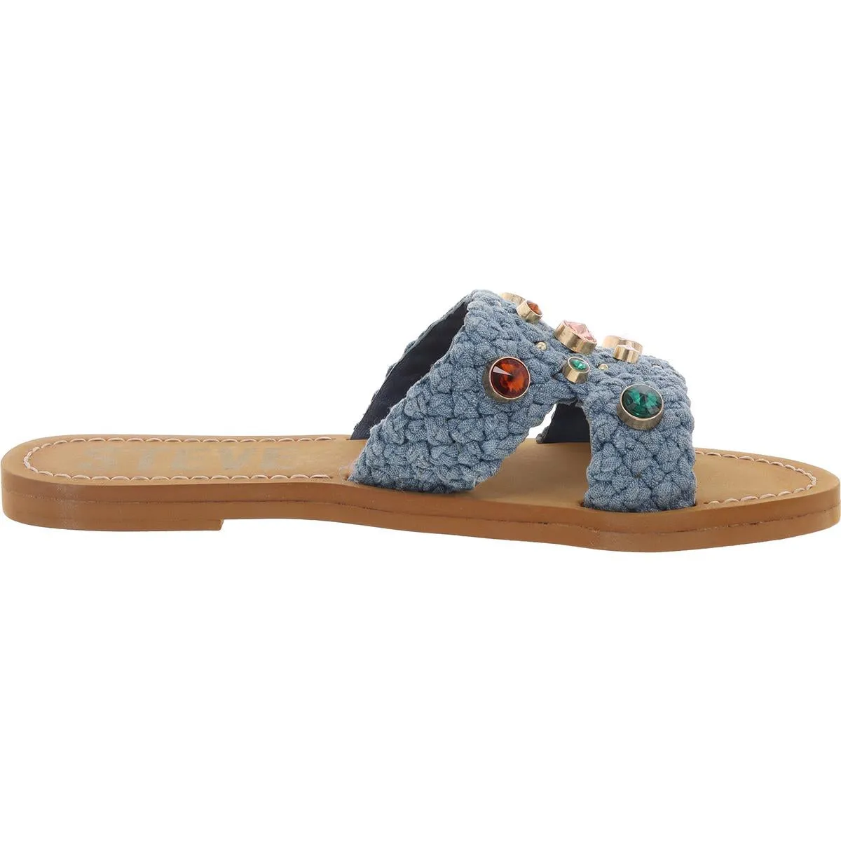 Arnela Womens Embellished Denim Slide Sandals
