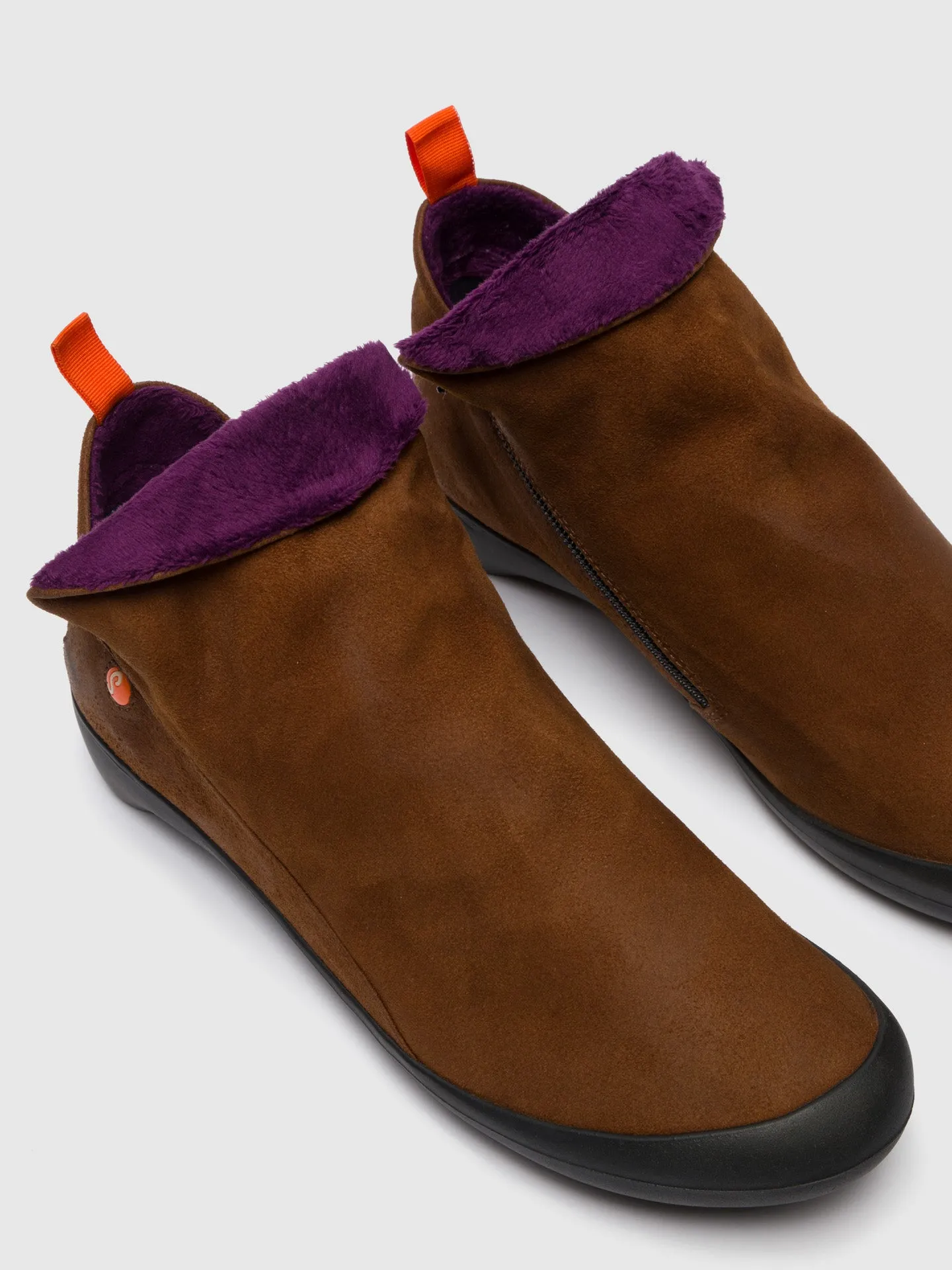 Brown Suede Zip Up Ankle Boots