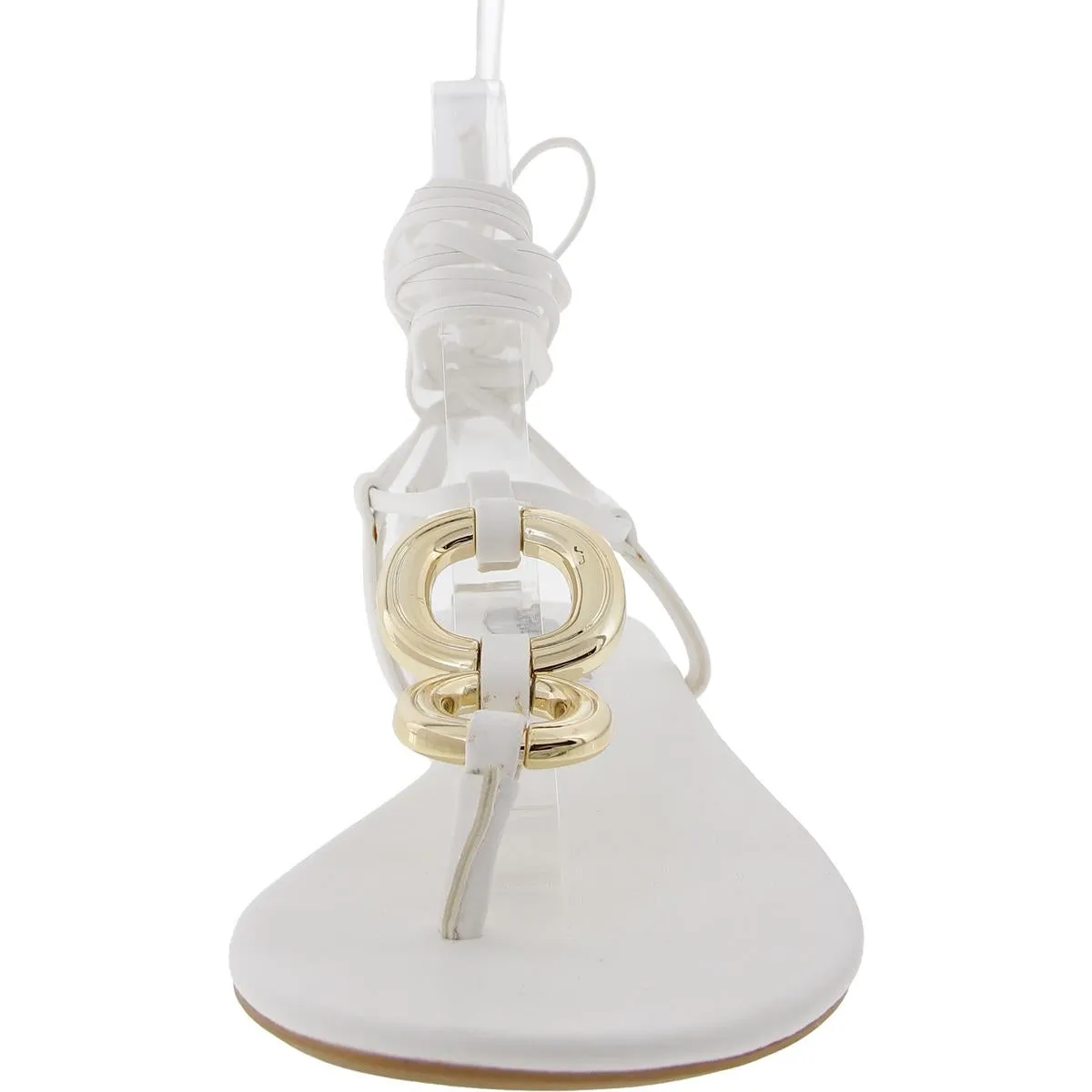 Calculate Womens Embellished Faux Leather Ankle Strap