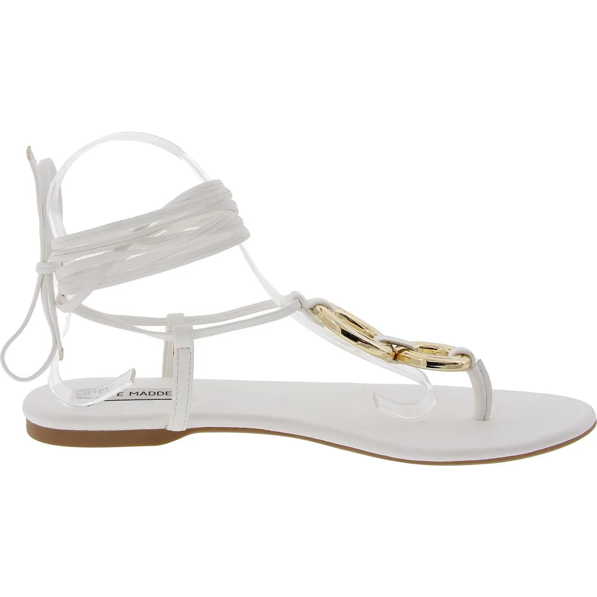 Calculate Womens Embellished Faux Leather Ankle Strap
