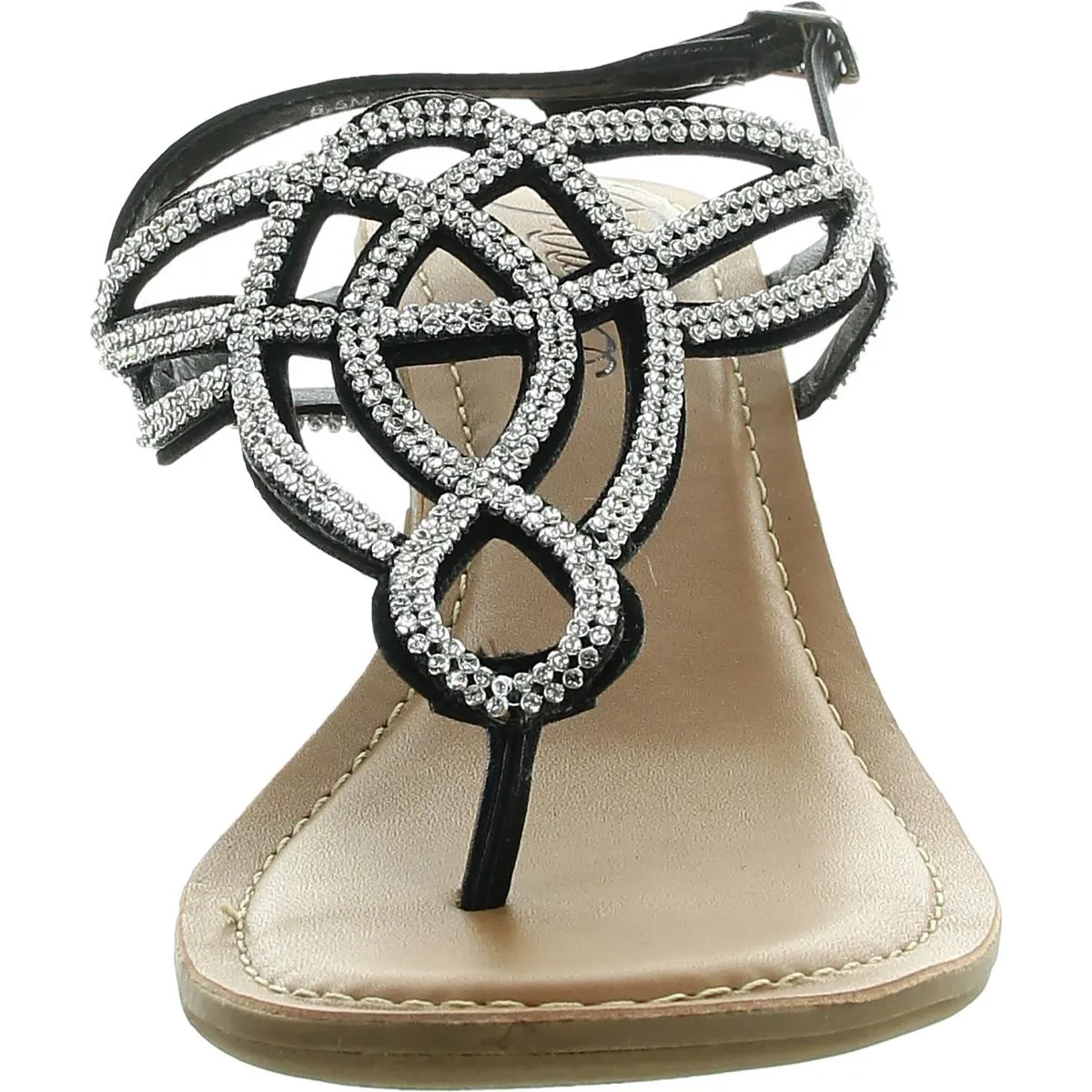 Cassidy Womens Embellished Faux Leather Wedge Sandals
