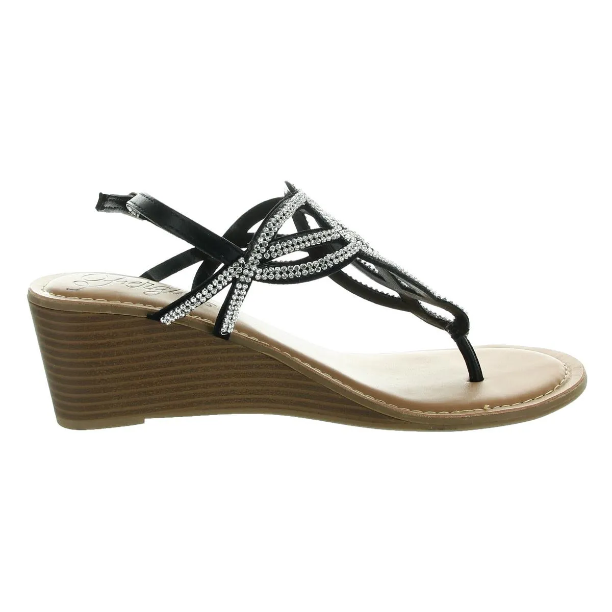 Cassidy Womens Embellished Faux Leather Wedge Sandals