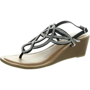 Cassidy Womens Embellished Faux Leather Wedge Sandals