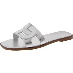 Chrisee Womens Leather Slip-On Slide Sandals