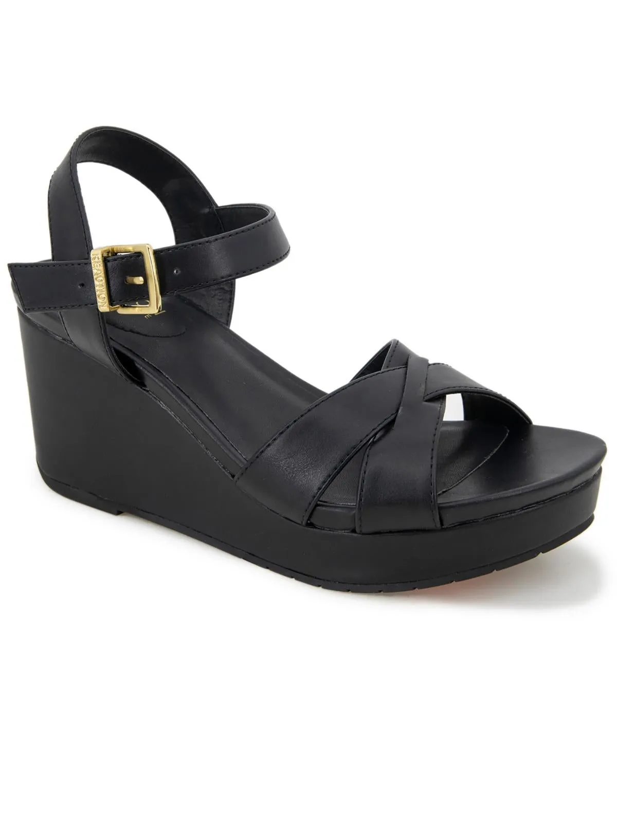 Clarissa Womens Embossed Buckle Wedge Sandals