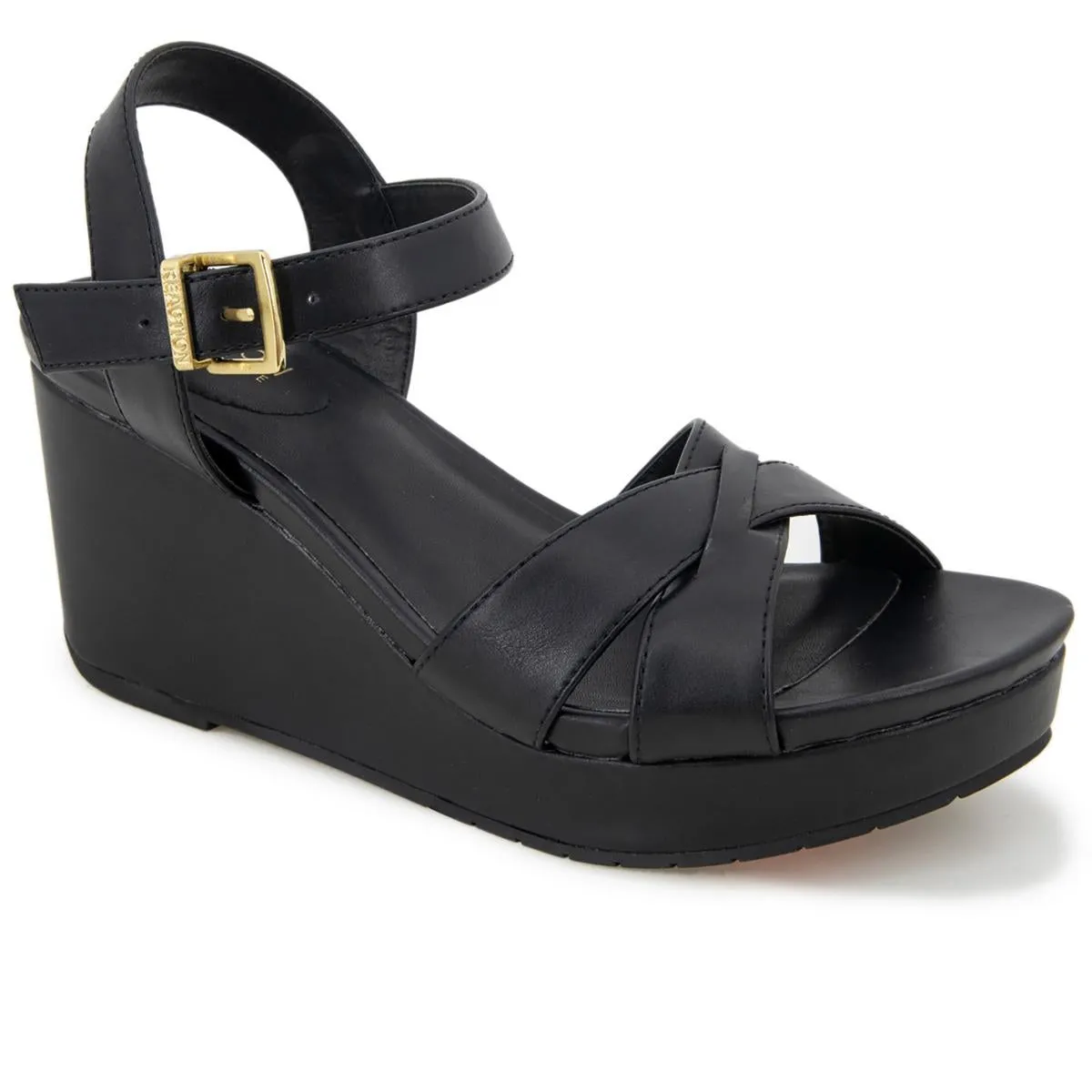 Clarissa Womens Embossed Buckle Wedge Sandals