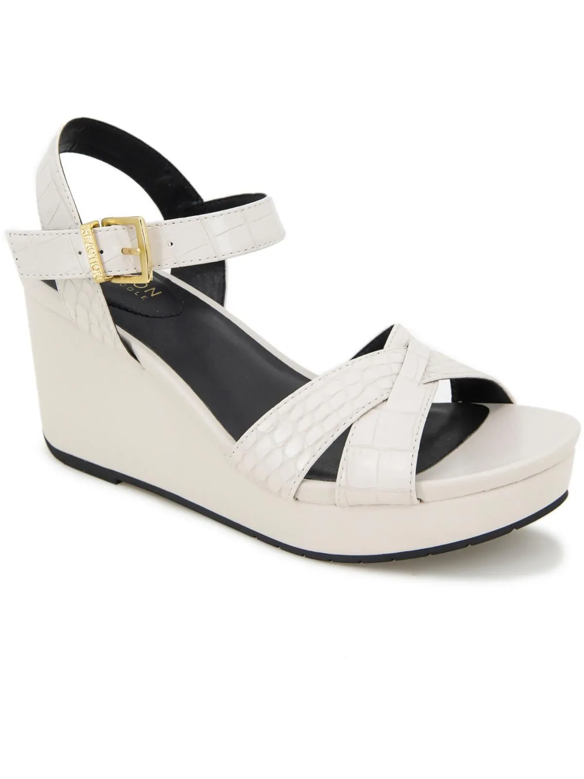 Clarissa Womens Embossed Buckle Wedge Sandals