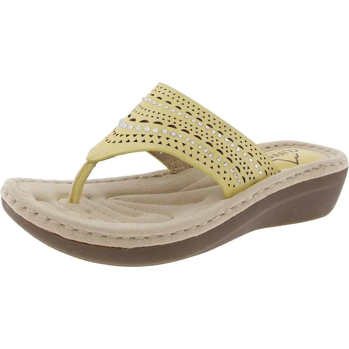COMATE Womens Rhinestone Slip On Thong Sandals