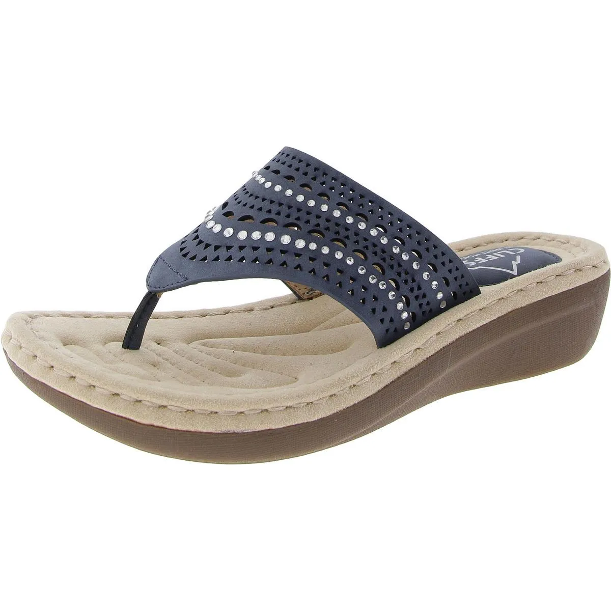 COMATE Womens Rhinestone Slip On Thong Sandals