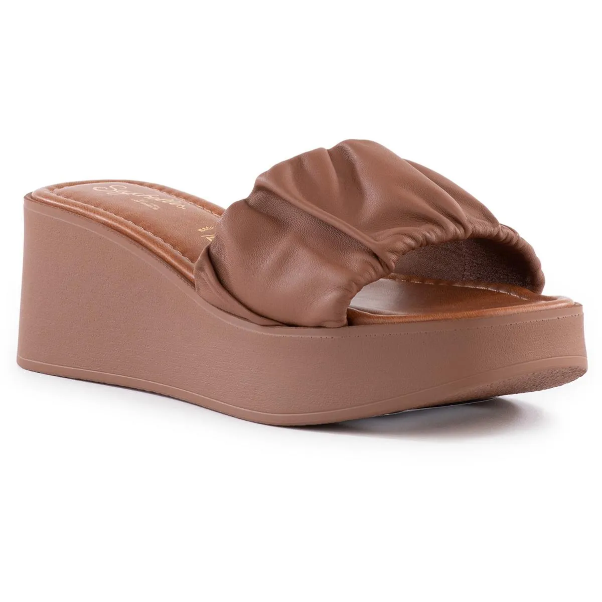 Coney Island Womens Solid Leather Platform Sandals
