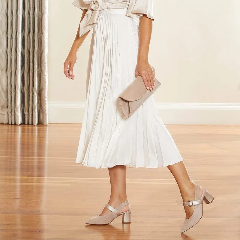 Corinne: Pale Taupe Suede &amp; Patent