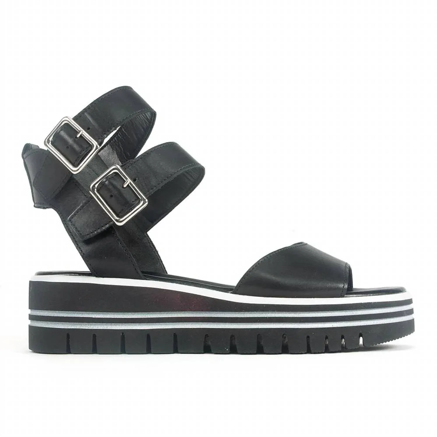 Double Ankle Strap Platform Sandal In Black