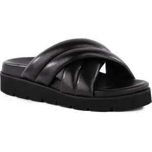 Driving Force Womens Criss-Cross Leather Slide Sandals