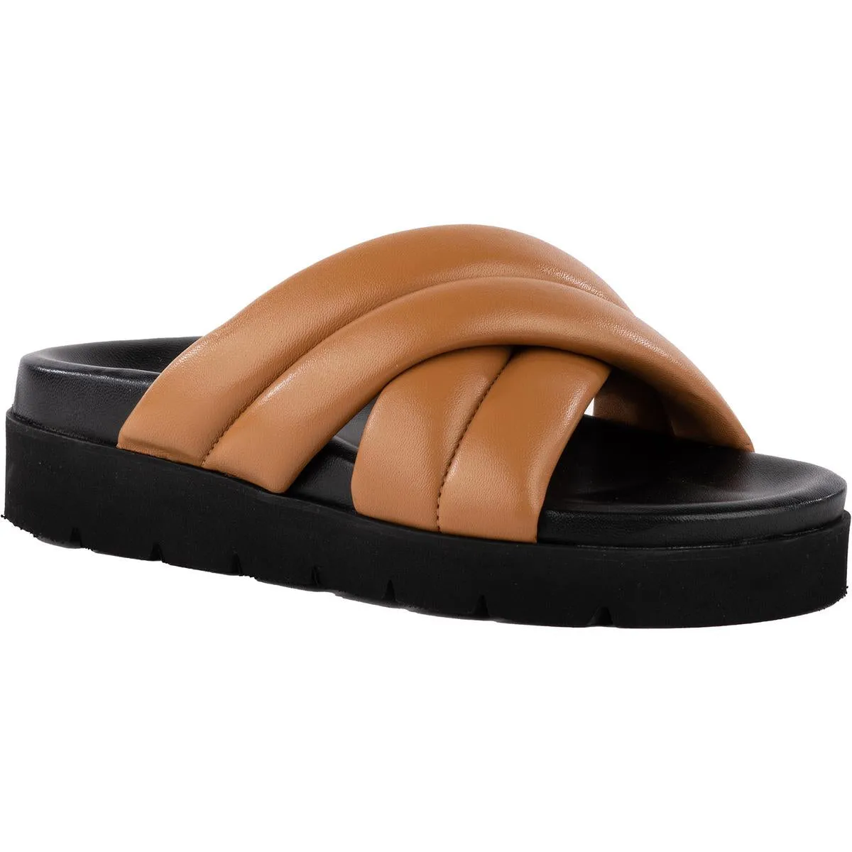 Driving Force Womens Criss-Cross Leather Slide Sandals