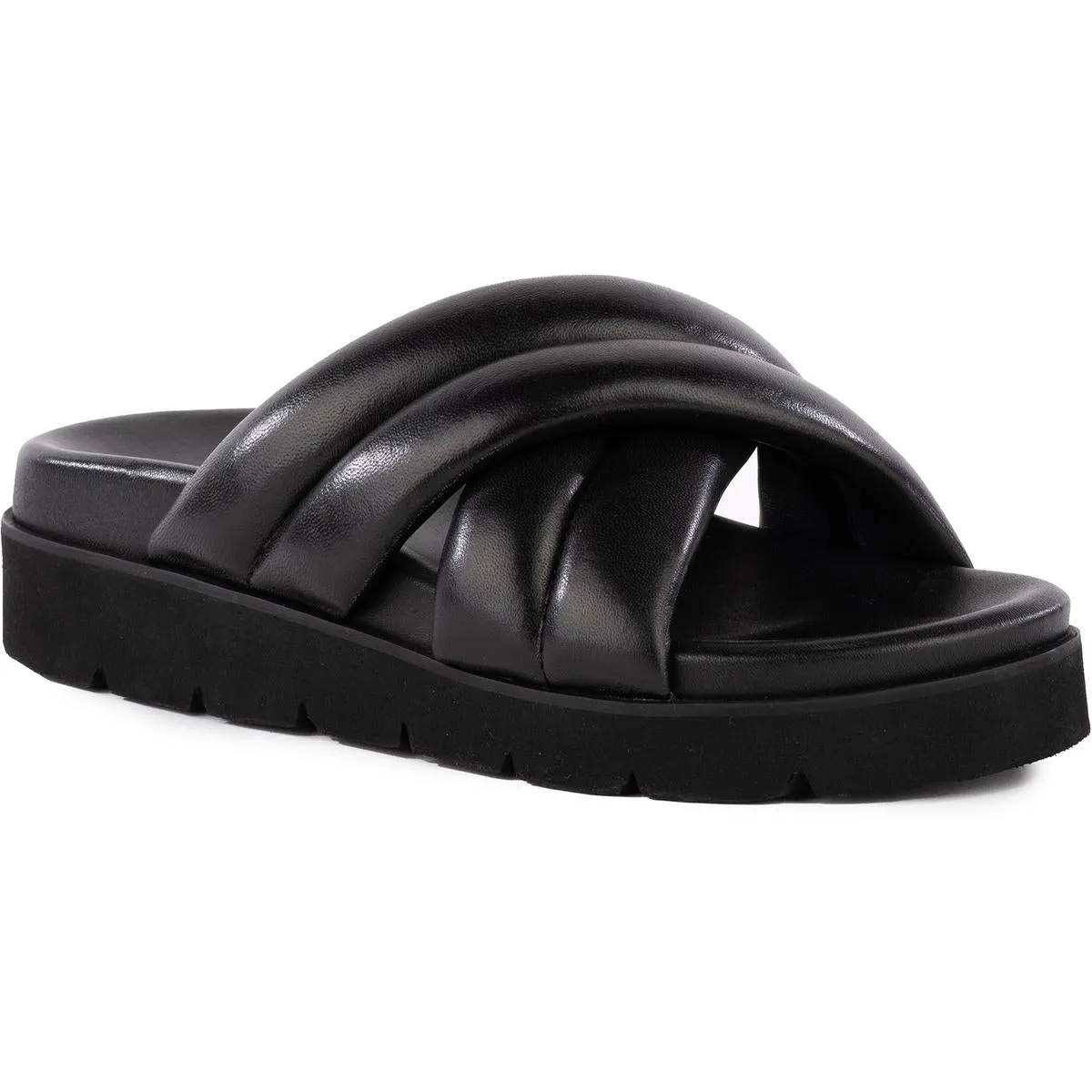 Driving Force Womens Criss-Cross Leather Slide Sandals