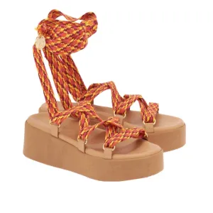 Evelina Rope Sandals In Multi Fuchsia
