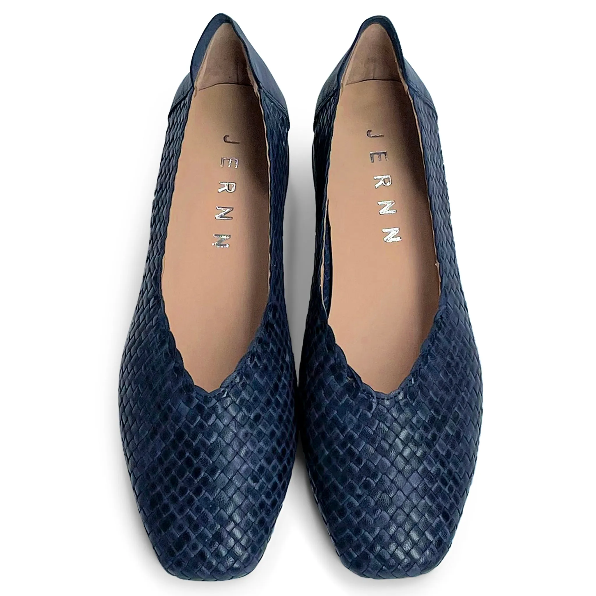 Evelyn handwoven square round low pumps