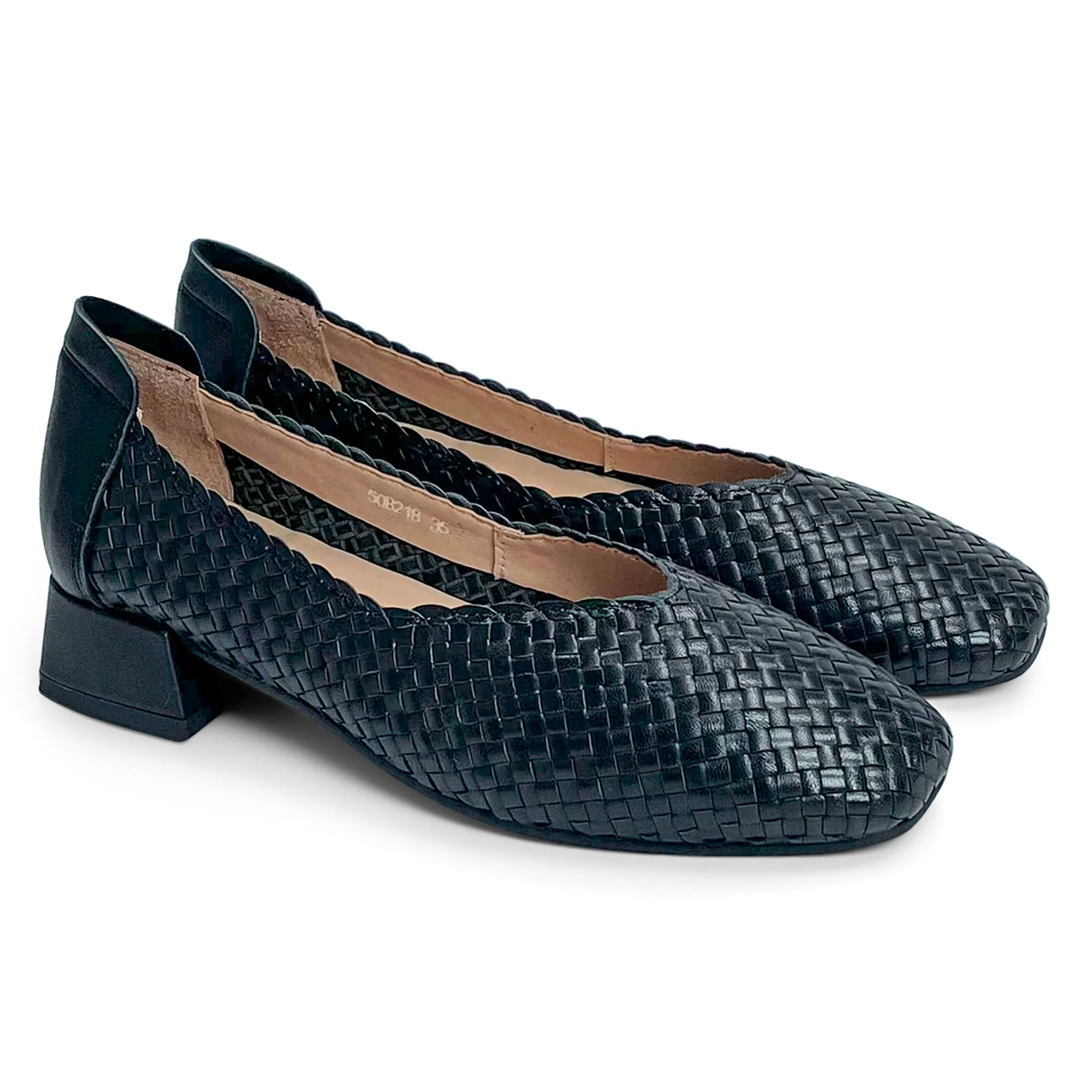 Evelyn handwoven square round low pumps