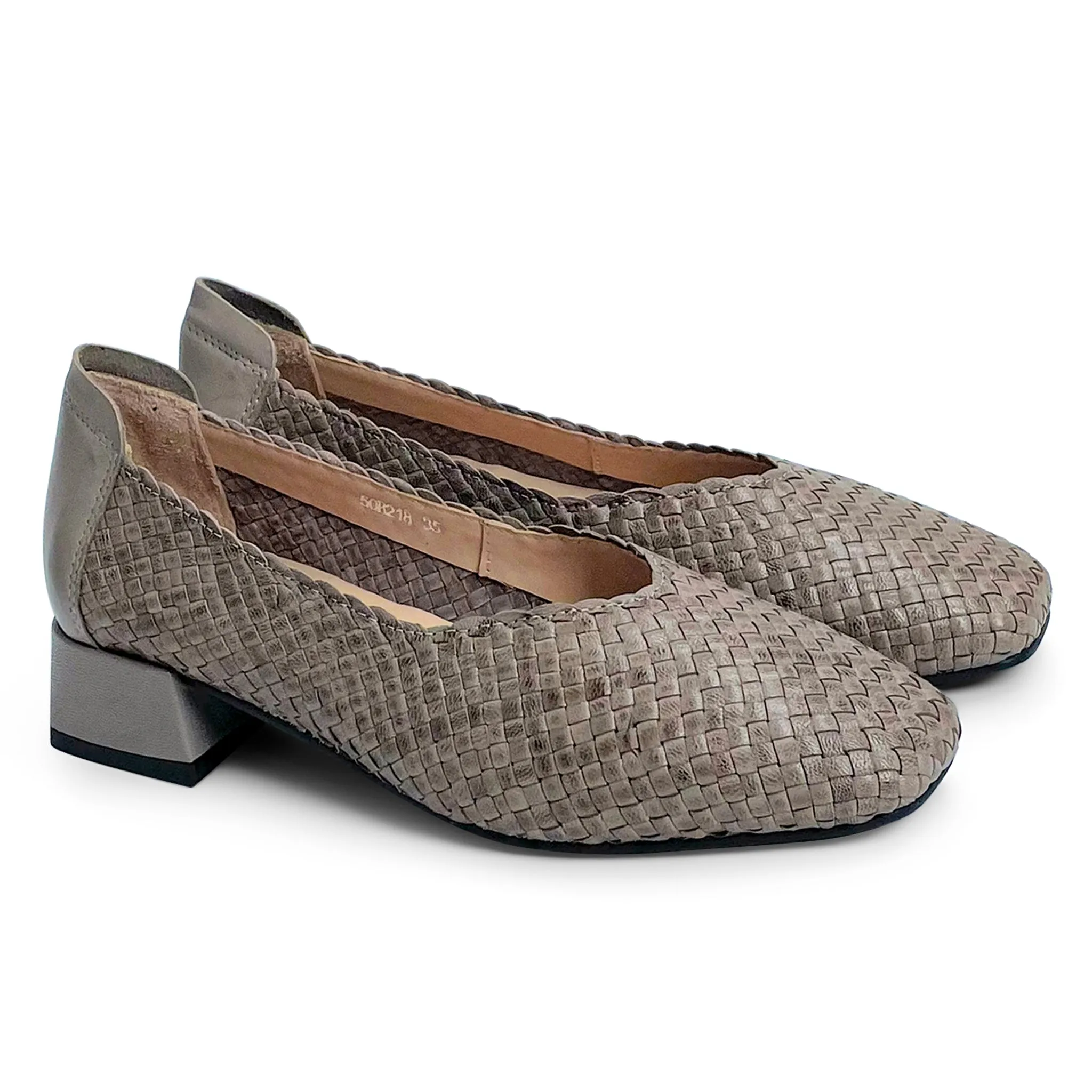 Evelyn handwoven square round low pumps