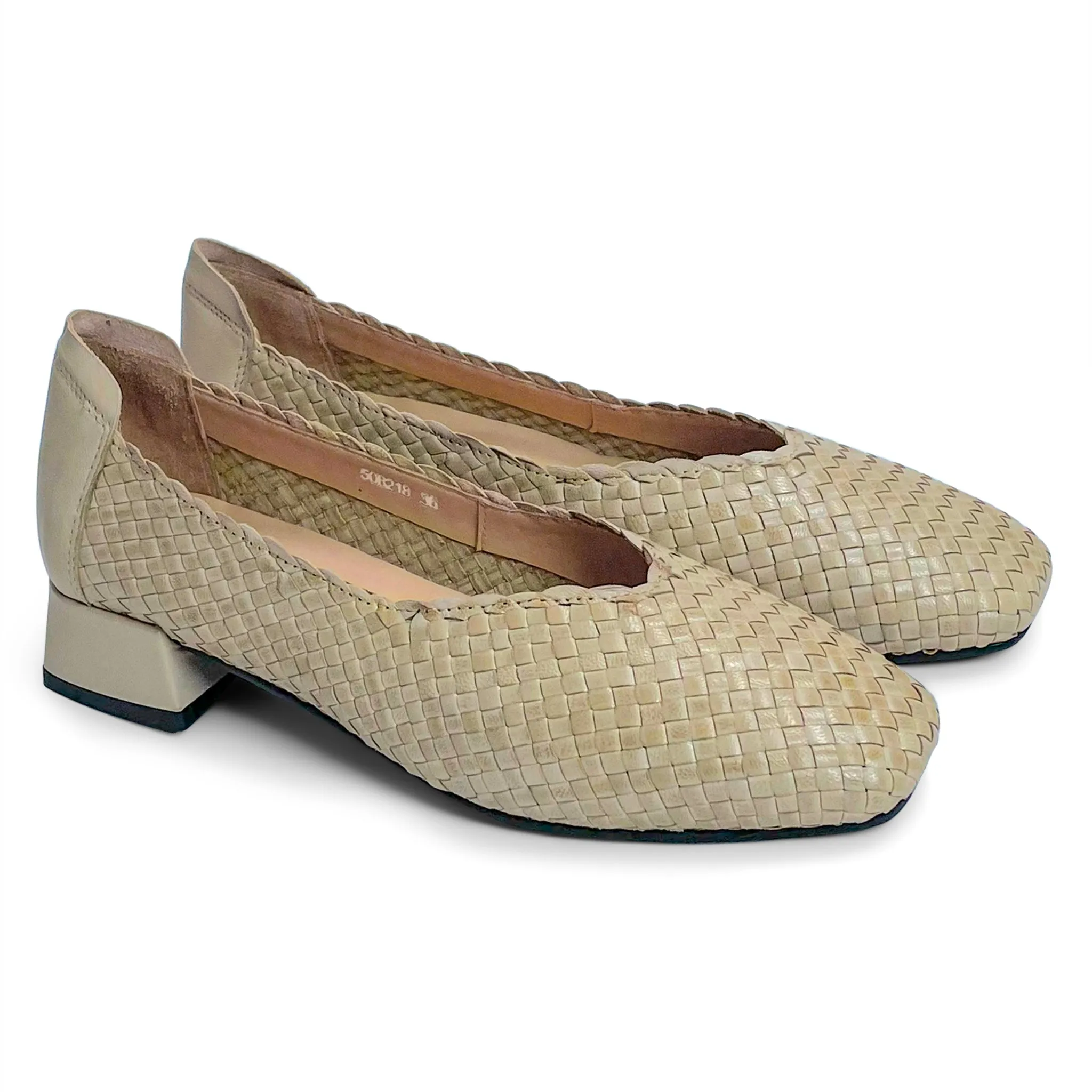 Evelyn handwoven square round low pumps