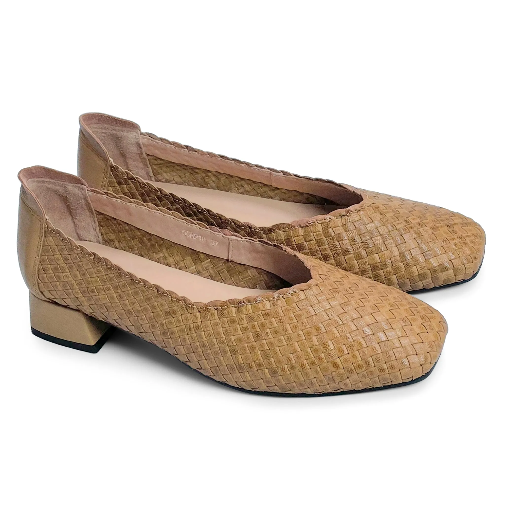 Evelyn handwoven square round low pumps