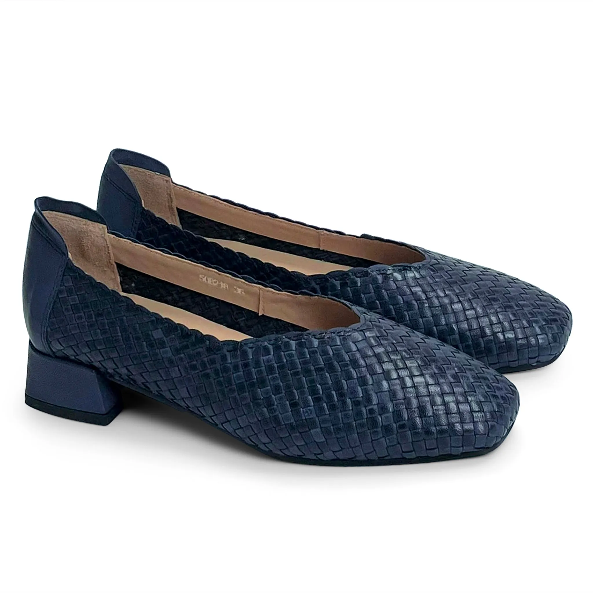 Evelyn handwoven square round low pumps