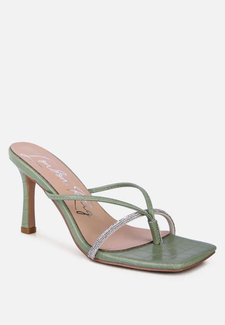 fetish croc rhinestone slider sandals