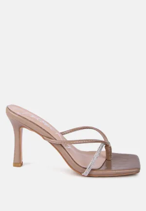 fetish croc rhinestone slider sandals