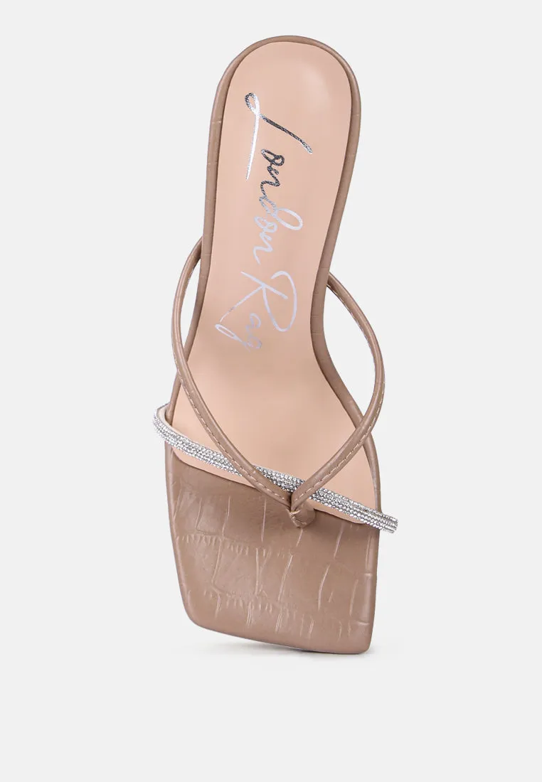 fetish croc rhinestone slider sandals