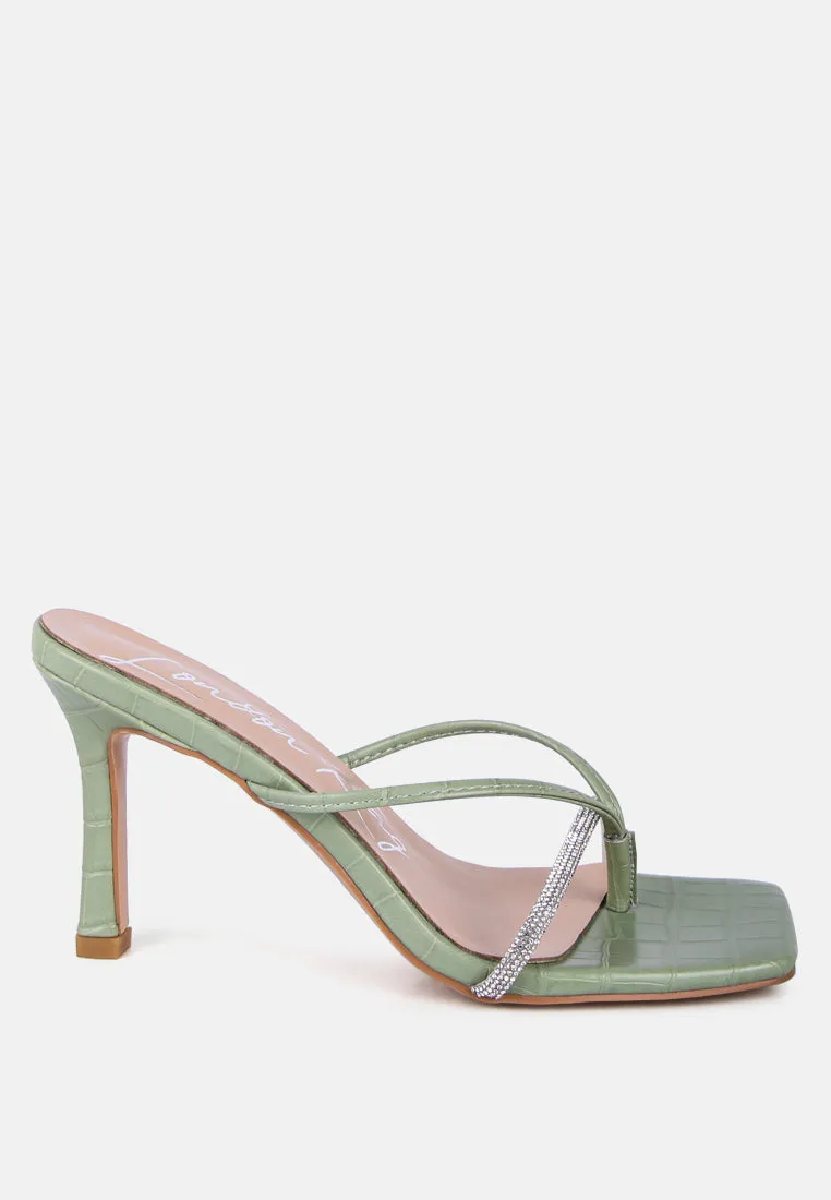 fetish croc rhinestone slider sandals