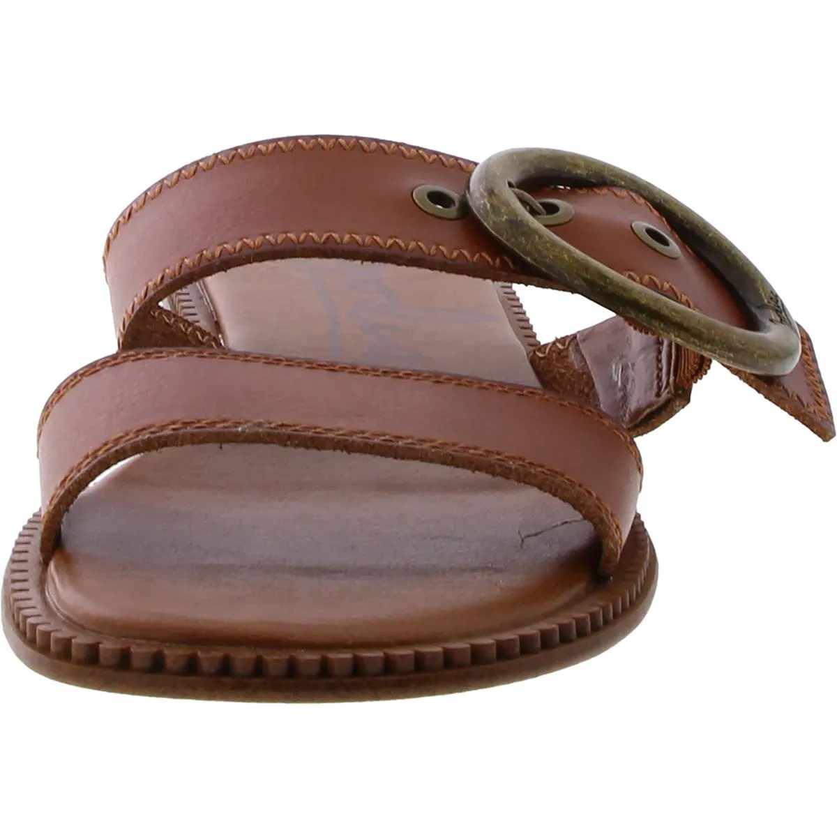 Frida Womens Faux Leather Flat Slide Sandals