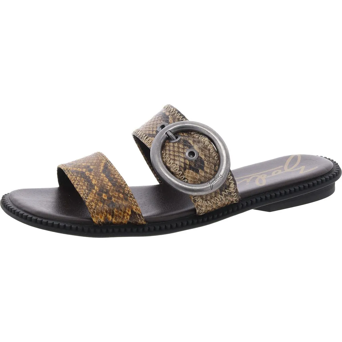 Frida Womens Faux Leather Flat Slide Sandals
