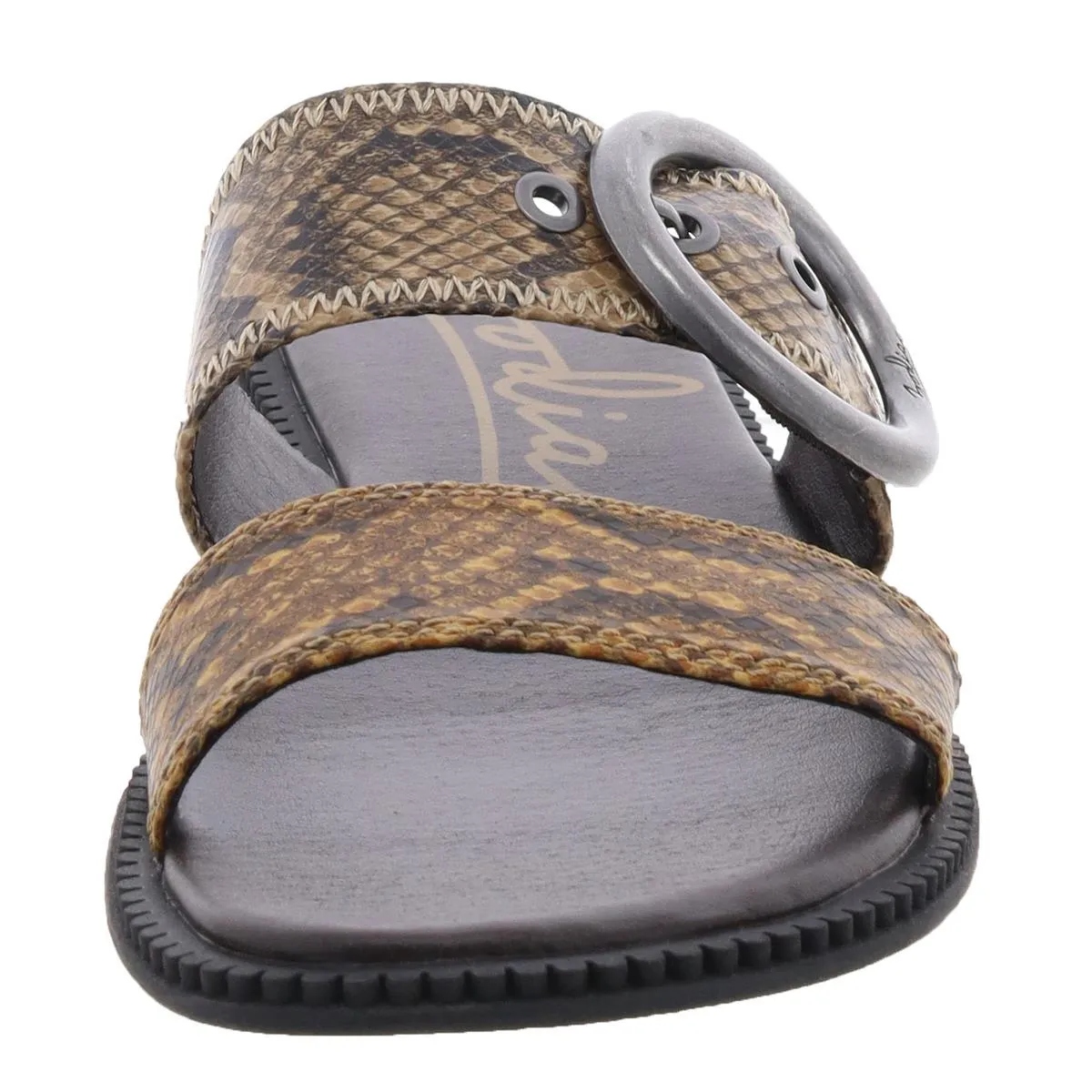 Frida Womens Faux Leather Flat Slide Sandals