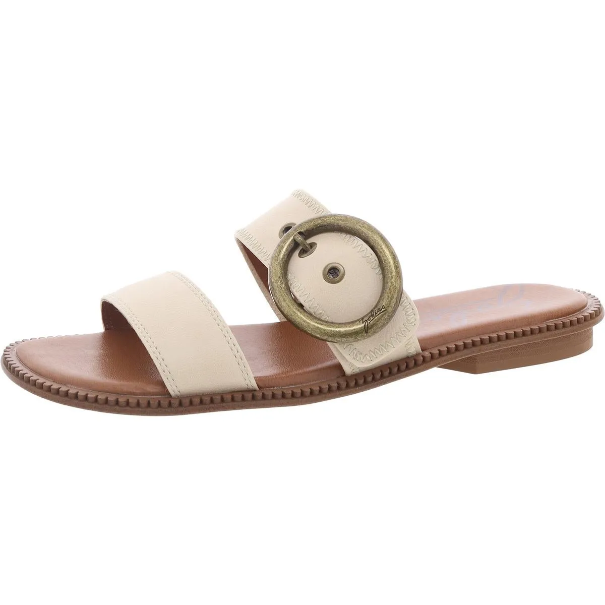 Frida Womens Faux Leather Flat Slide Sandals