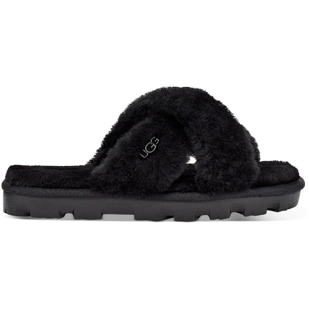 Fuzzette  Womens Criss-Cross Front Shearling Slide Sandals
