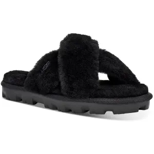 Fuzzette  Womens Criss-Cross Front Shearling Slide Sandals