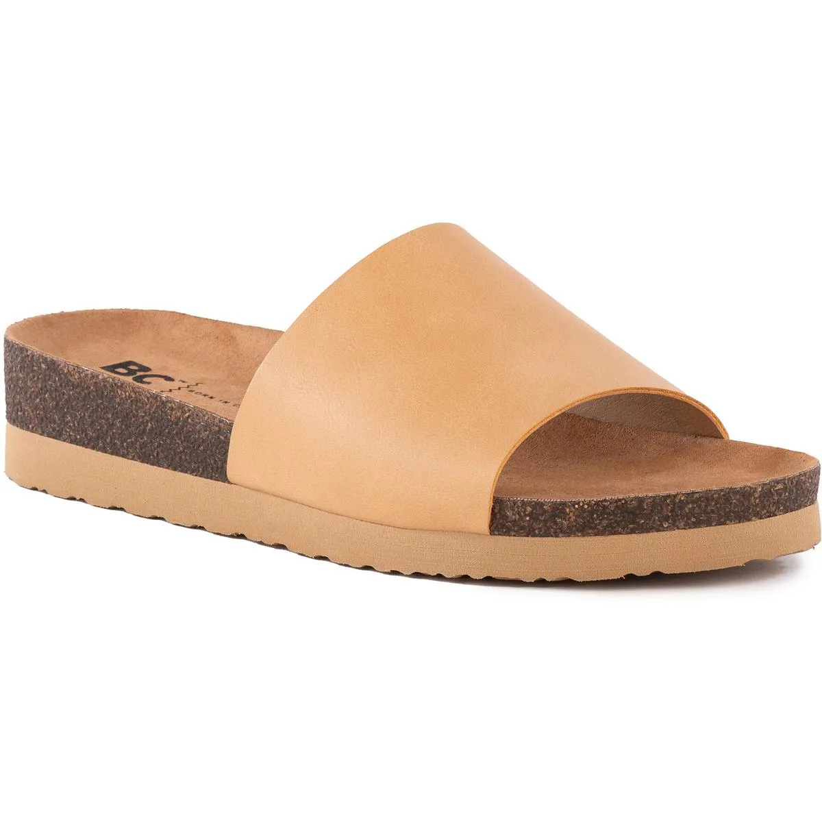 Get Going Womens Cork Faux Leather Slide Sandals