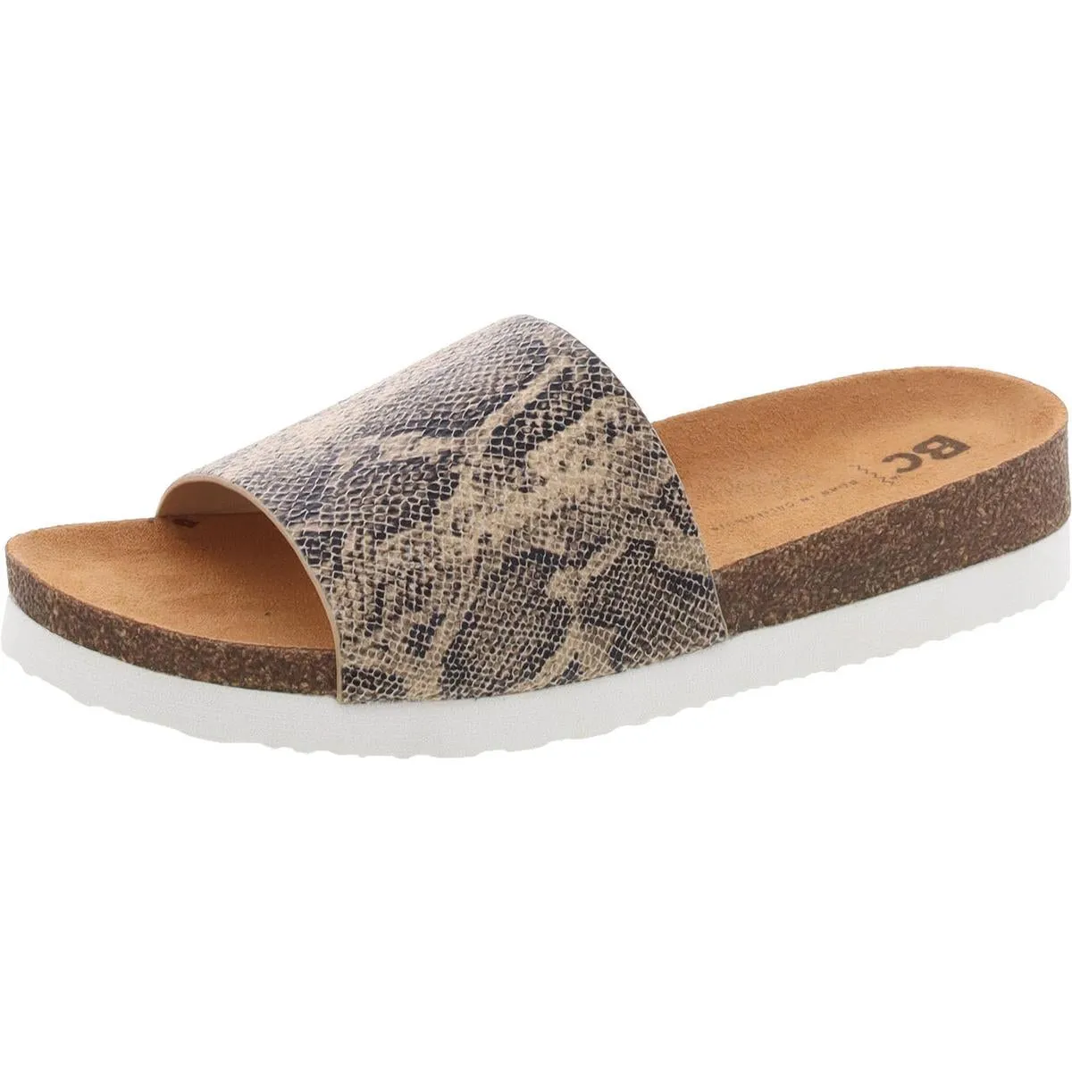 Get Going Womens Cork Faux Leather Slide Sandals