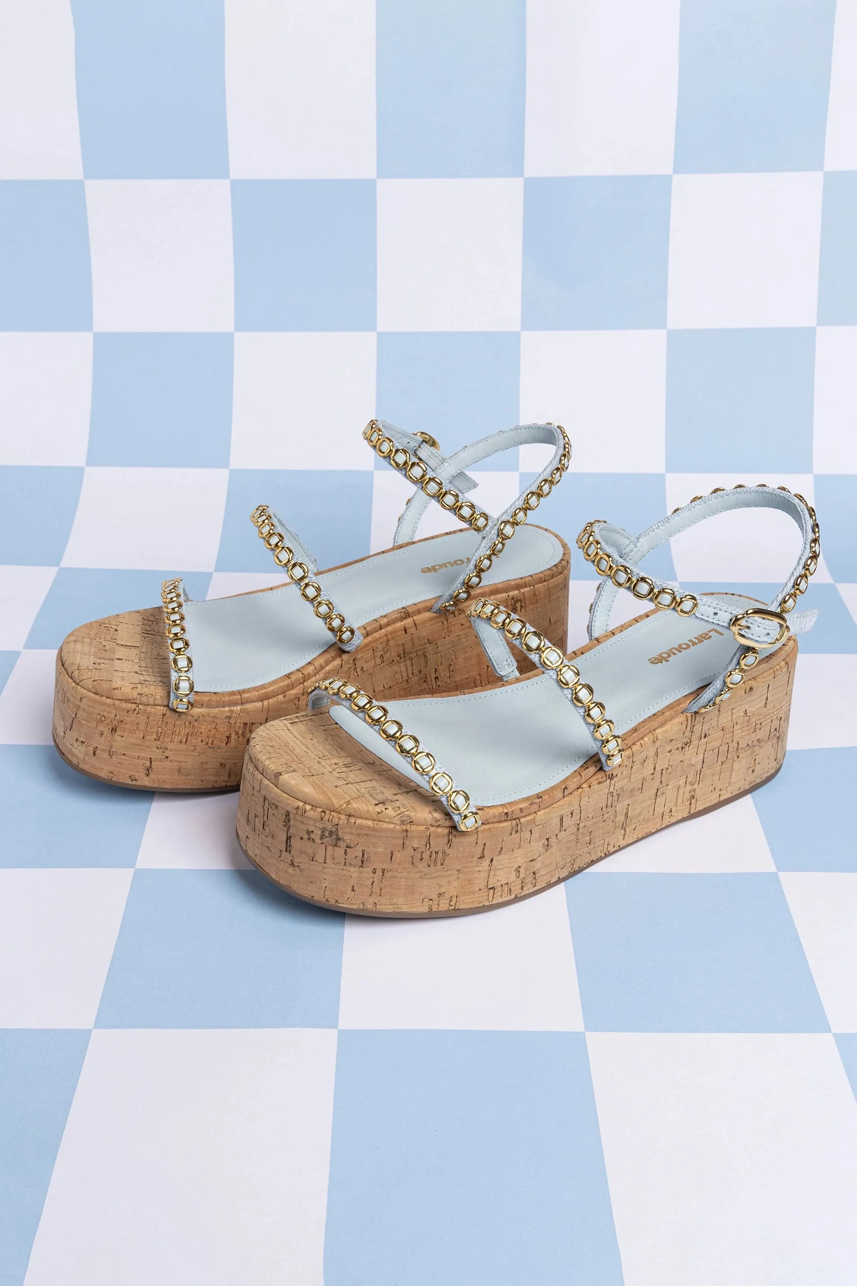 Gio Milanina Flatform In Maya Denim and Natural Cork
