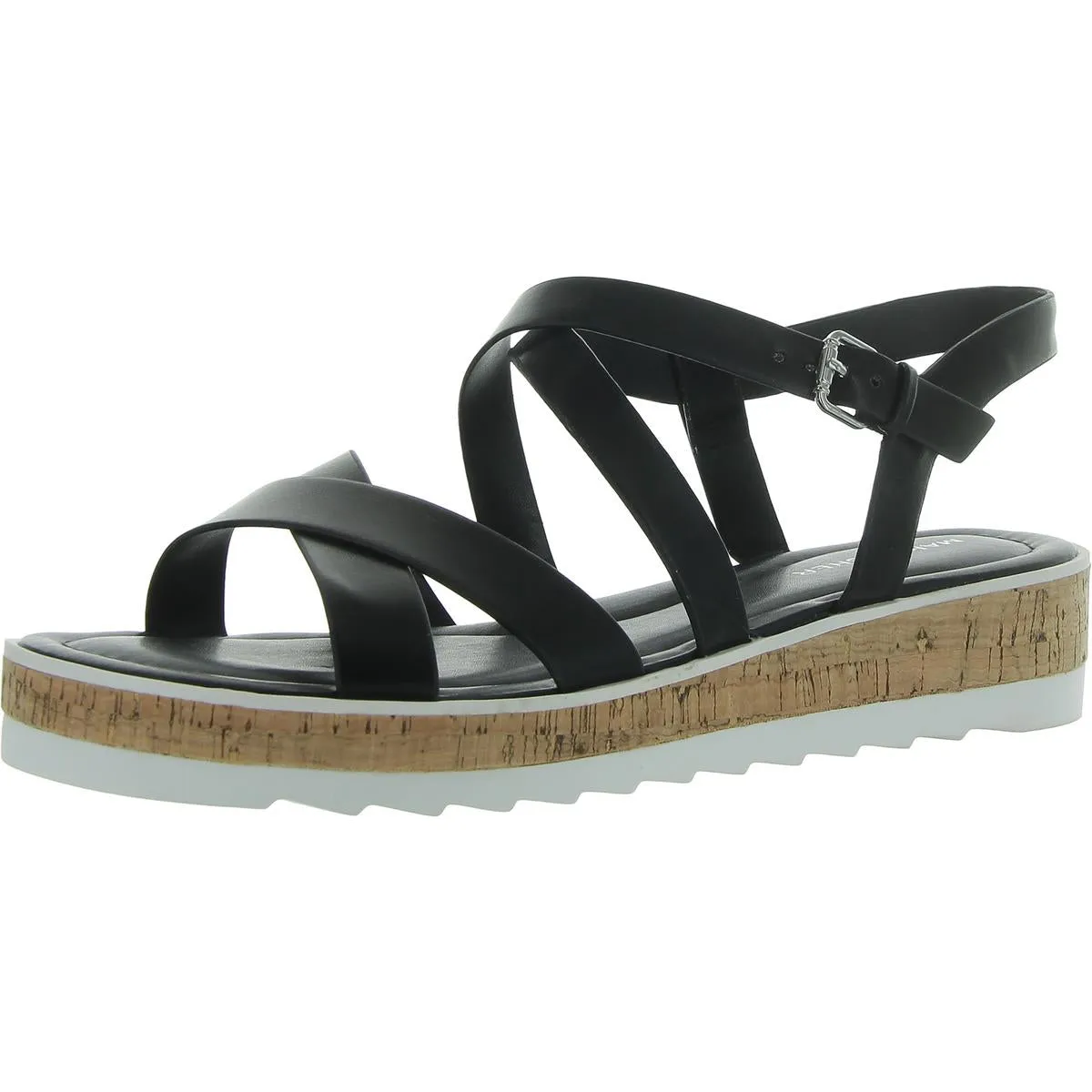 Goal Womens Strappy Faux Leather Flatform Sandals