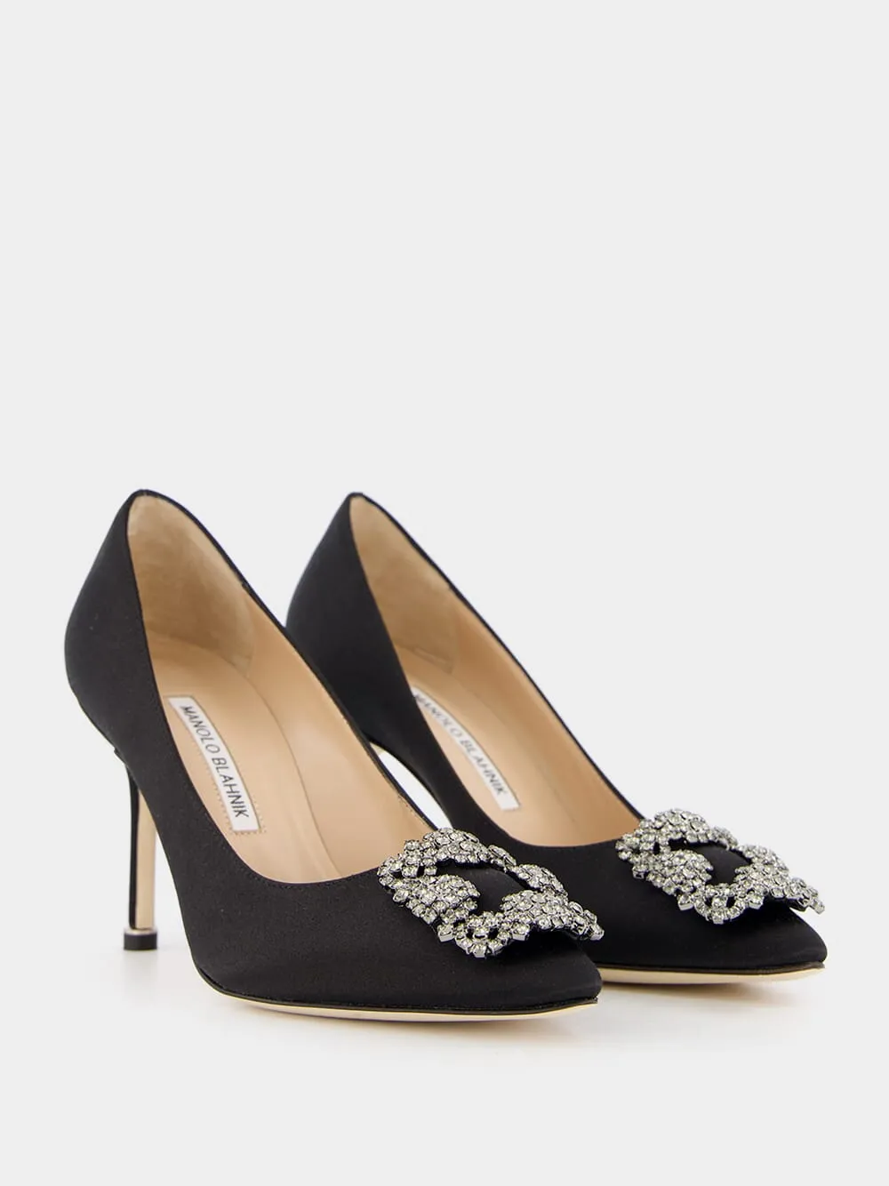 Hangisi Black Jewel Buckle Satin 90mm Pumps