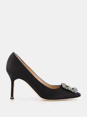 Hangisi Black Jewel Buckle Satin 90mm Pumps