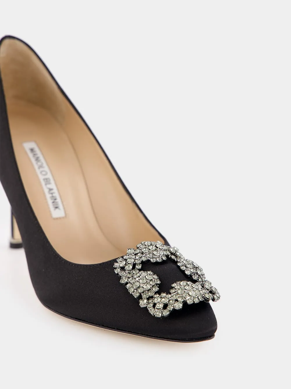 Hangisi Black Jewel Buckle Satin 90mm Pumps